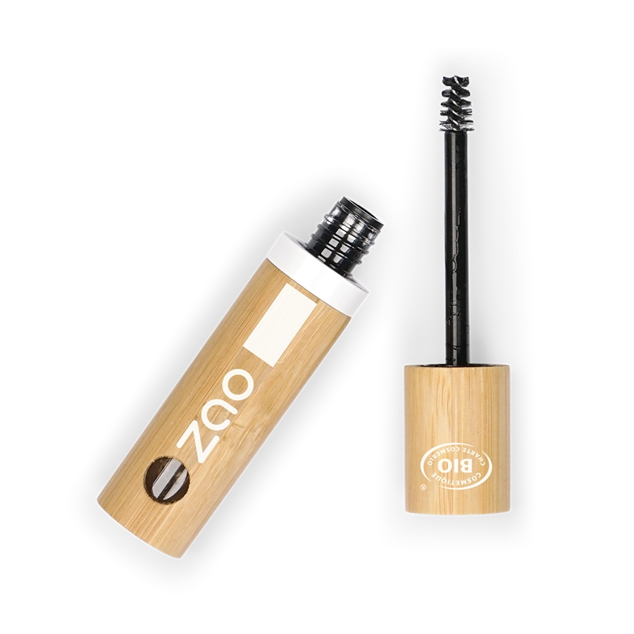 Gel fixateur sourcils ZAO, étui en bambou ouvert et brosse Image