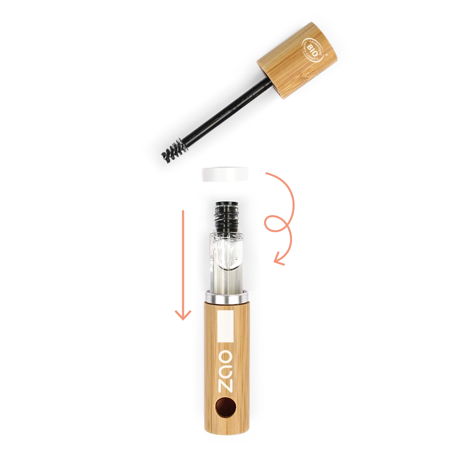 Recharge du gel fixateur sourcils ZAO glissée dans l’étui en bambou Image
