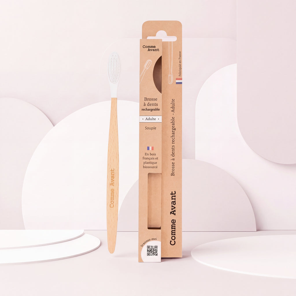 Brosse à dents adulte en bois français | tête rechargeable, poils souples