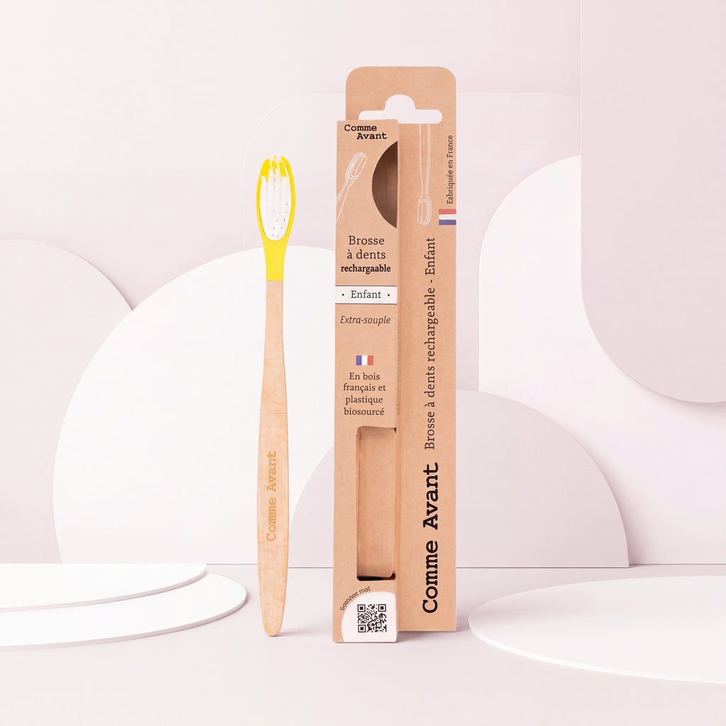 Brosse à dents enfant en bois français | tête rechargeable, extra-souple