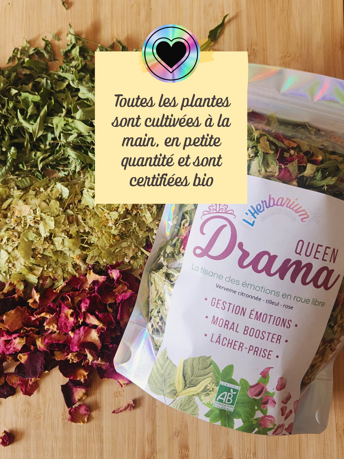 Tisane Queen Drama, plantes cultivées à la main et certifiées bio