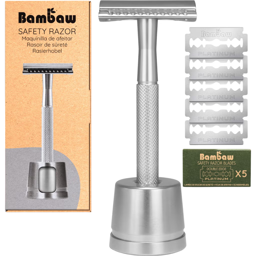 Rasoir de sûreté en métal avec socle – Bambaw