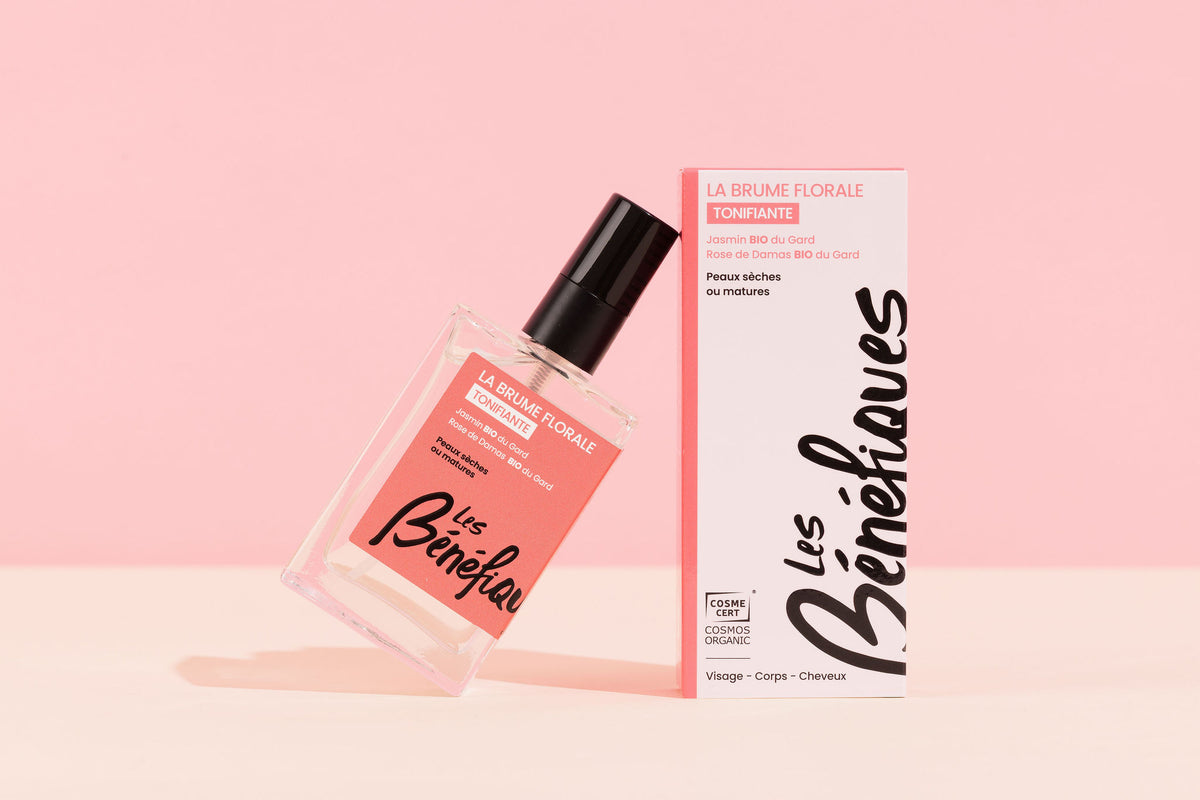 Brume florale tonifiante jasmin & rose de Damas bio – Peaux sèches & matures