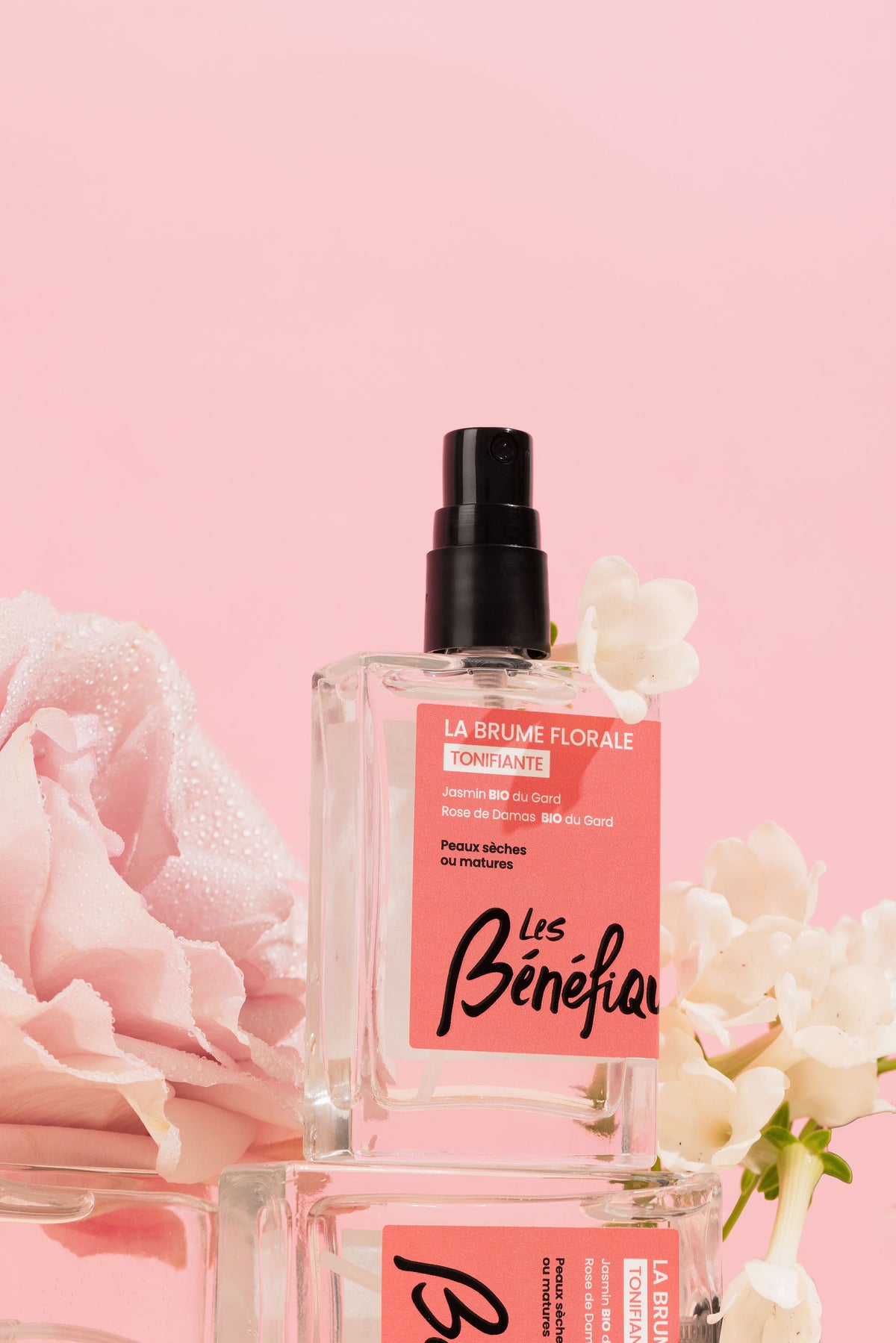 Brume florale tonifiante jasmin & rose de Damas bio – Peaux sèches & matures