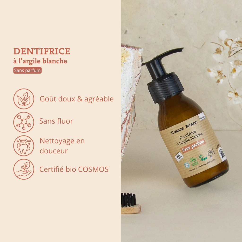 Dentifrice sans fluor et sans parfum