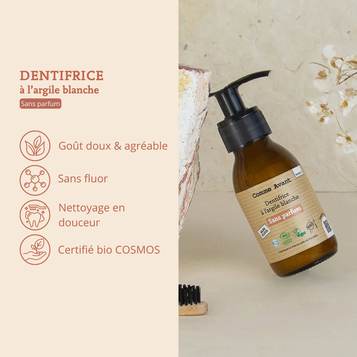 Dentifrice sans fluor et sans parfum