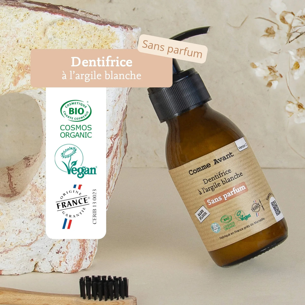Dentifrice sans fluor et sans parfum