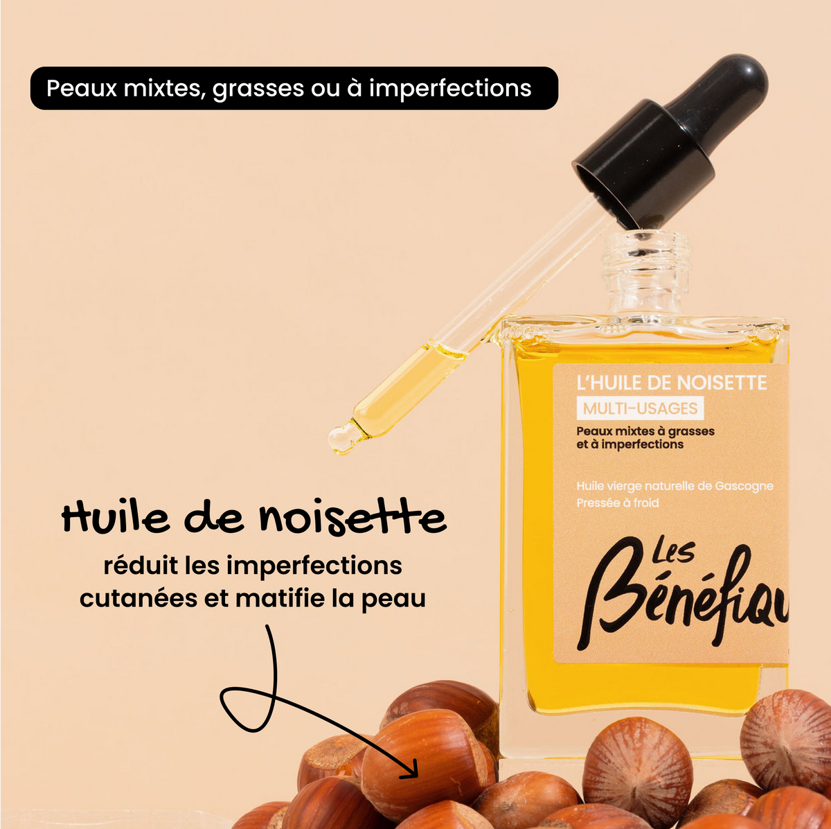 Huile de noisette toastée de Gascogne | peaux grasses Imagen