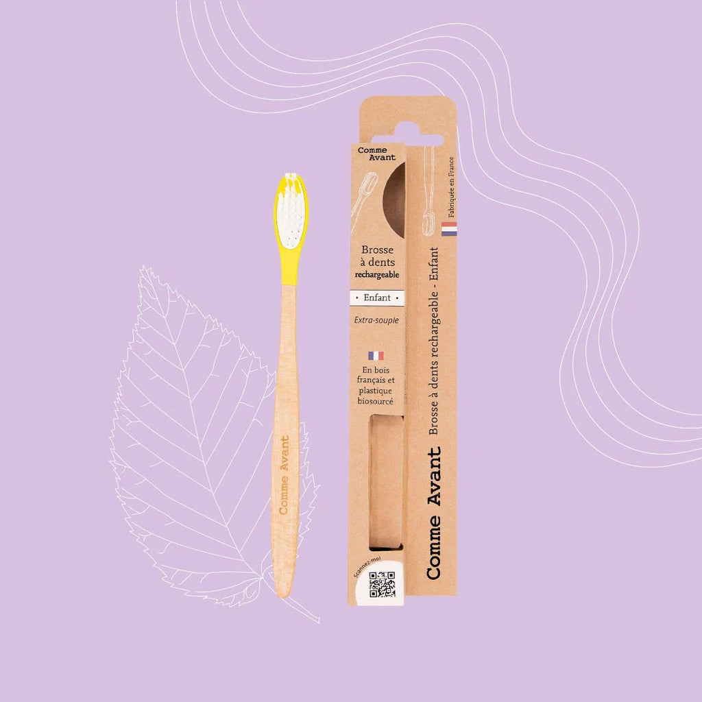 Brosse à dents enfant extra-souple en bois rechargeable