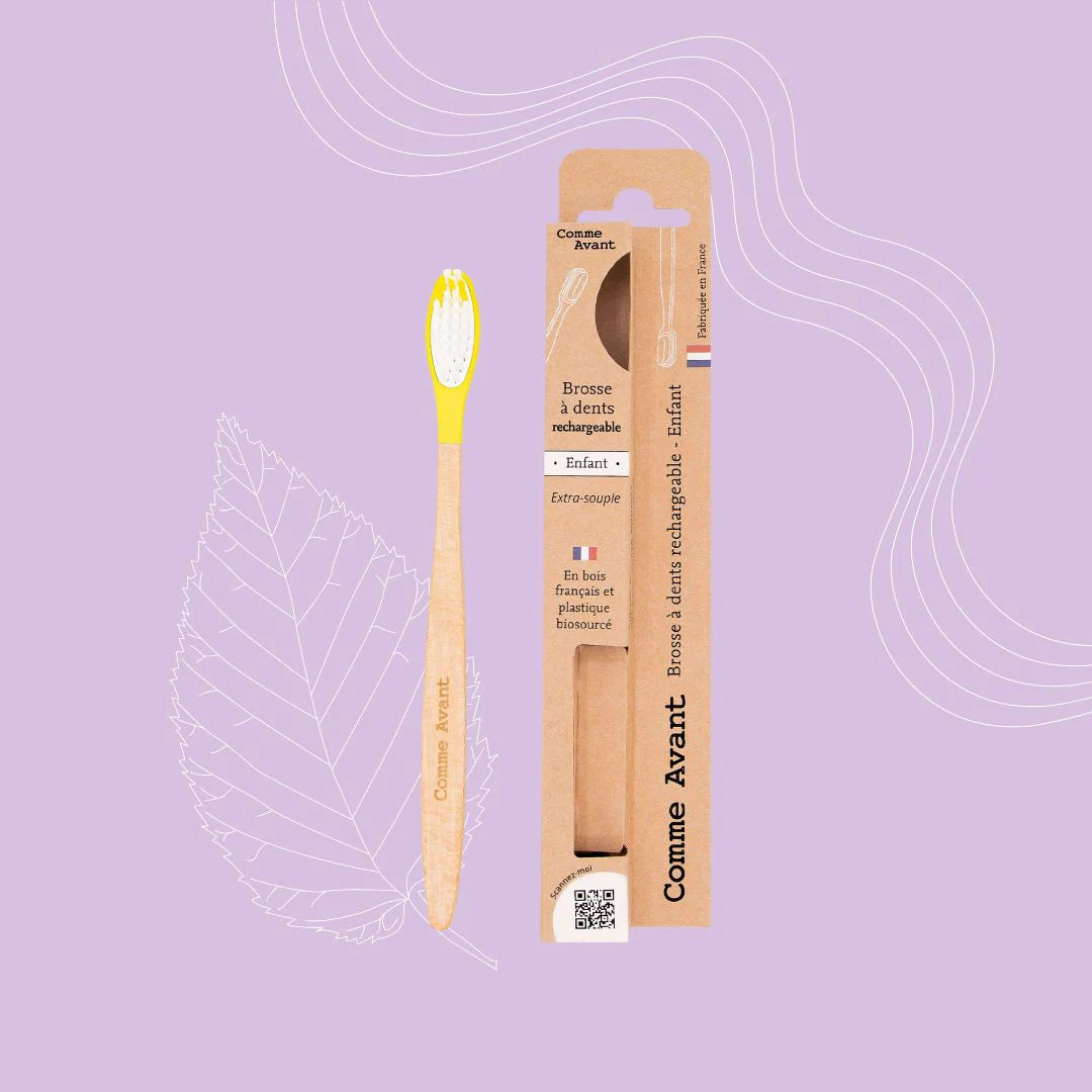 Brosse à dents enfant extra-souple en bois rechargeable
