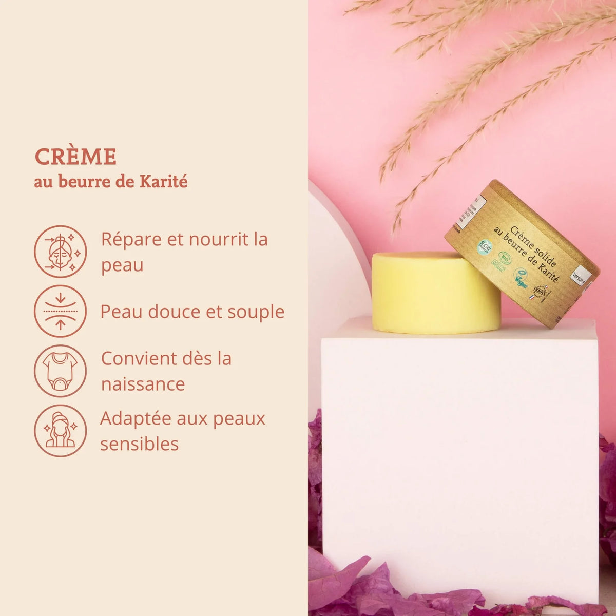 Crème hydratante solide au beurre de karité – peau sèche & sensible