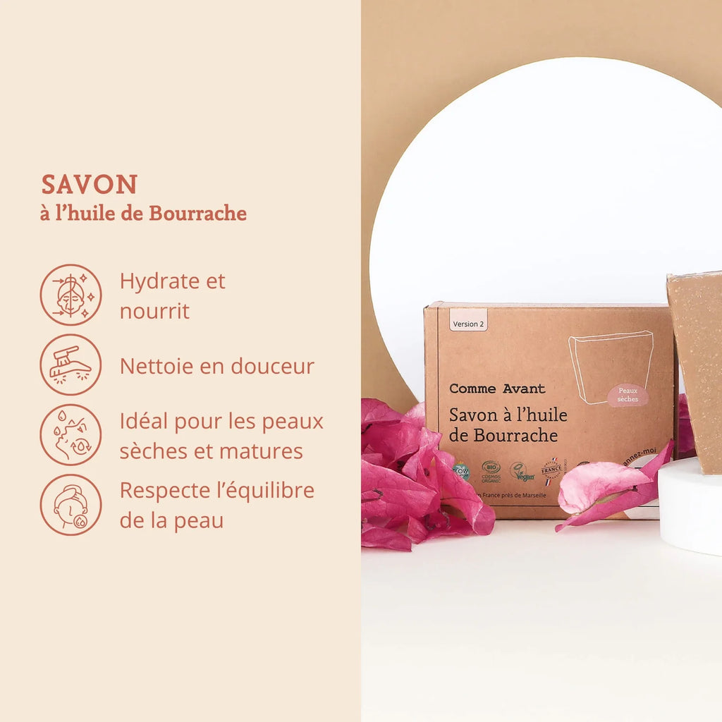 Savon huile de bourrache bio sans parfum – peaux sèches Comme Avant