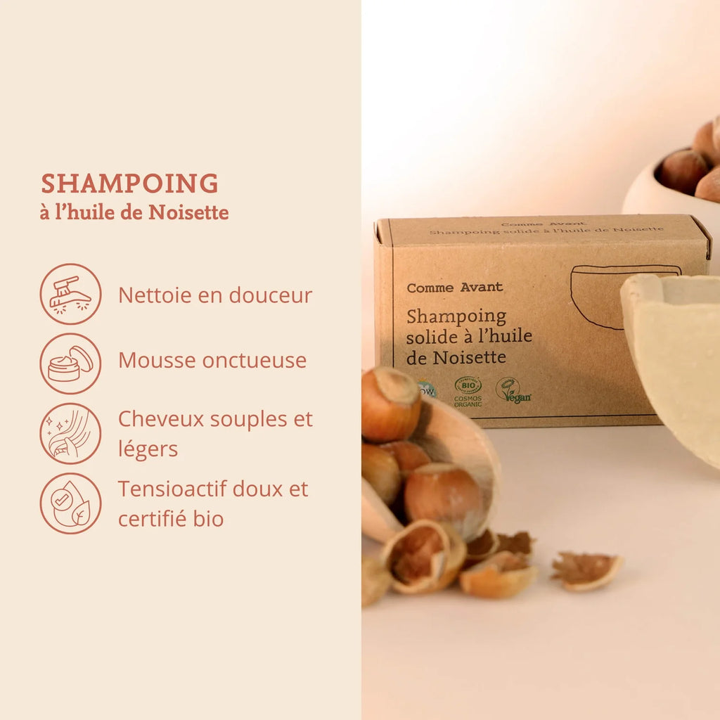 Shampoing solide bio à l’huile de noisette – tous types de cheveux