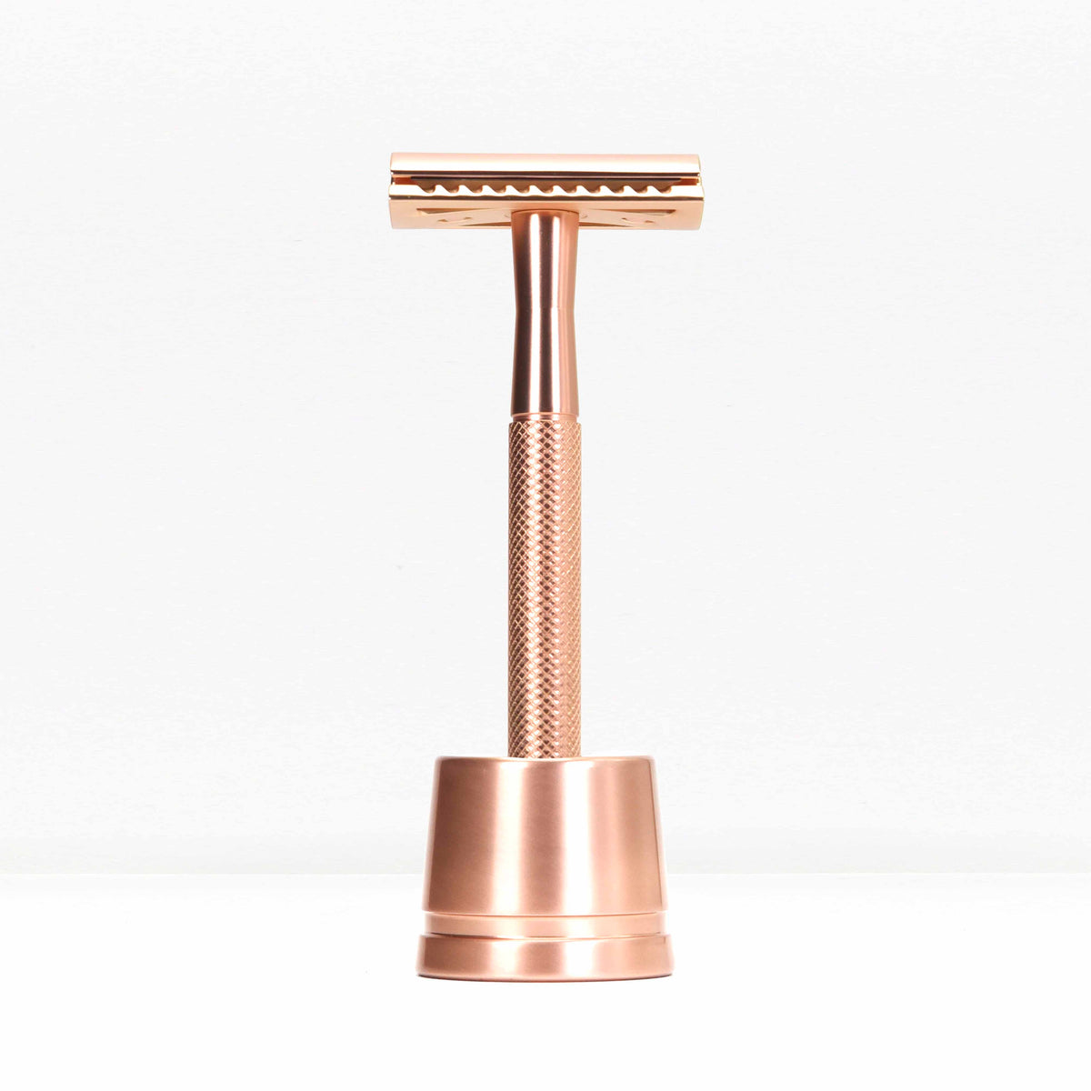 Rasoir de sûreté Bambaw avec socle, coloris or rose