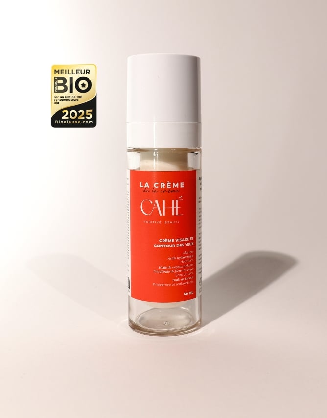Crème visage et contour des yeux bio CAHÉ, flacon airless en verre 50 ml