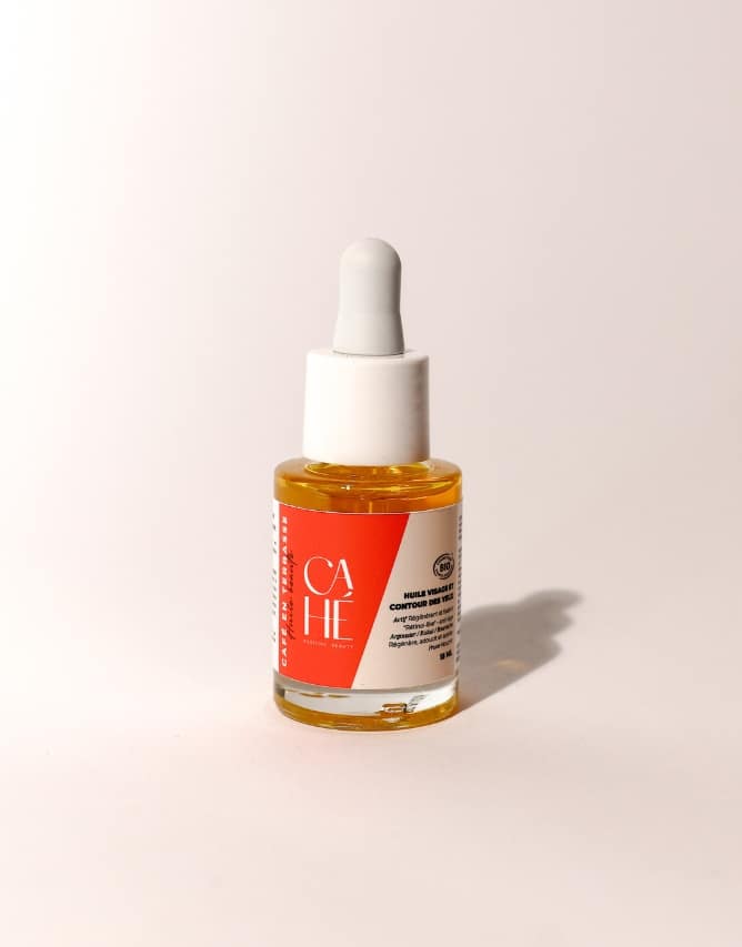 Huile visage anti-rides bio CAHÉ Café en terrasse, flacon compte-gouttes 15 ml