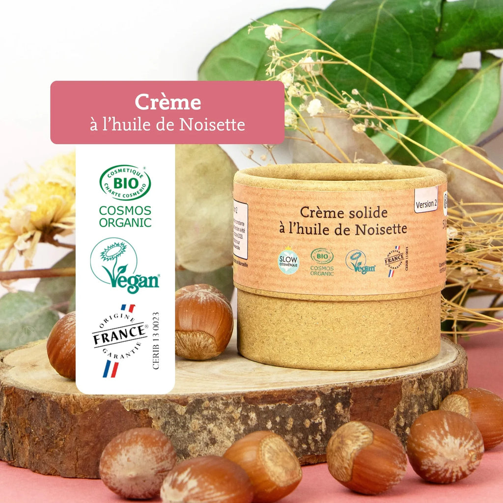 Crème hydratante solide à l’huile de noisette – peau mixte à normale
