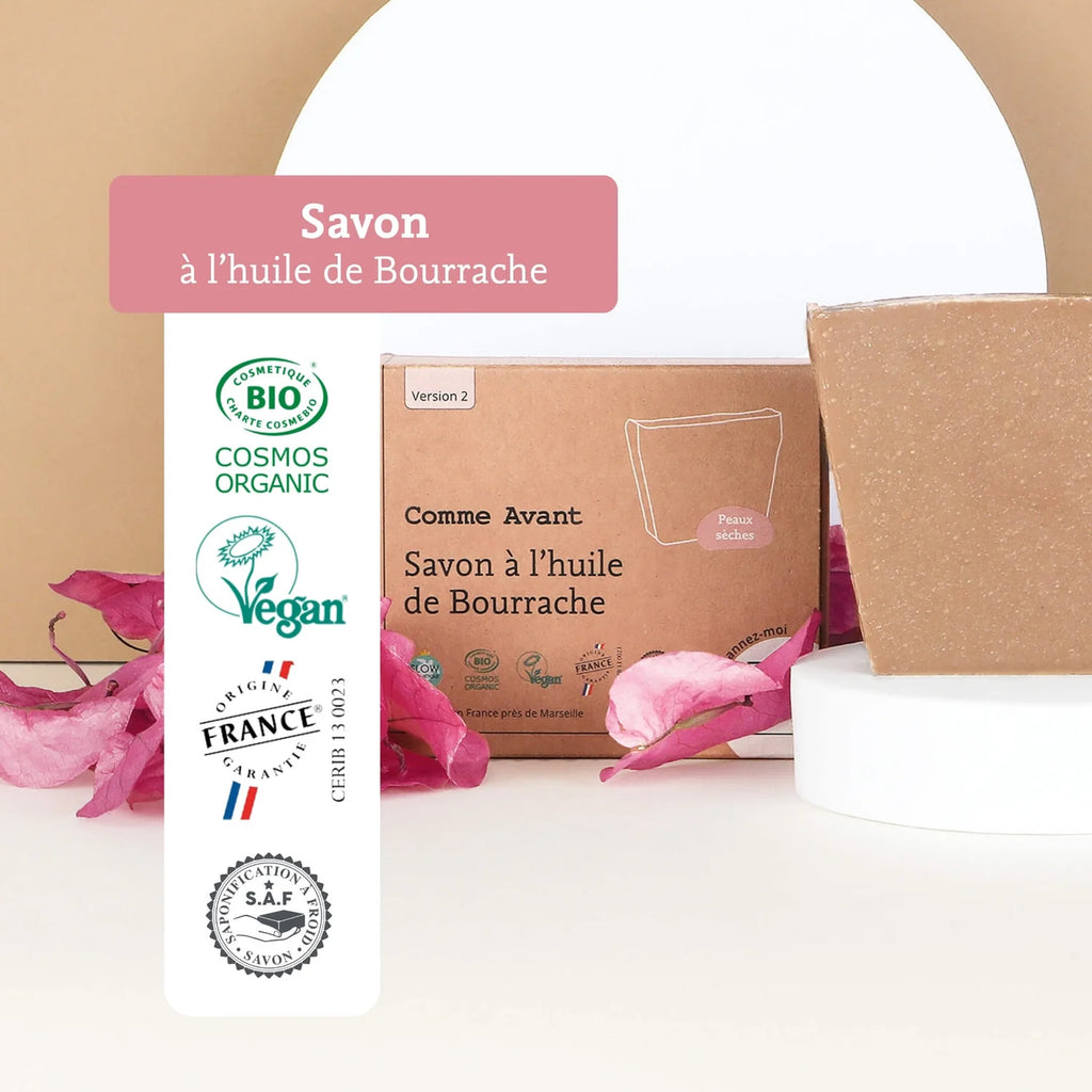 Savon huile de bourrache bio sans parfum – peaux sèches Comme Avant