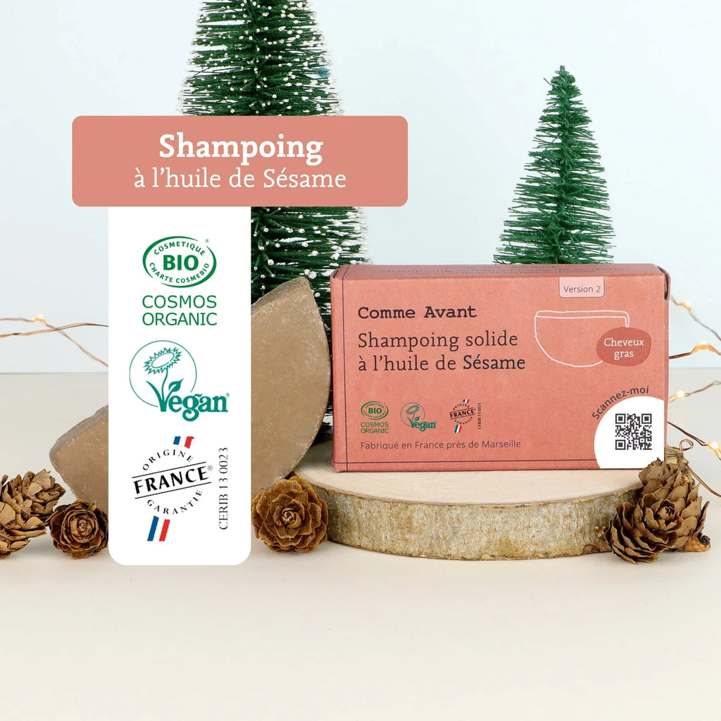 Shampoing solide bio à l’huile de sésame & rhassoul – cheveux gras