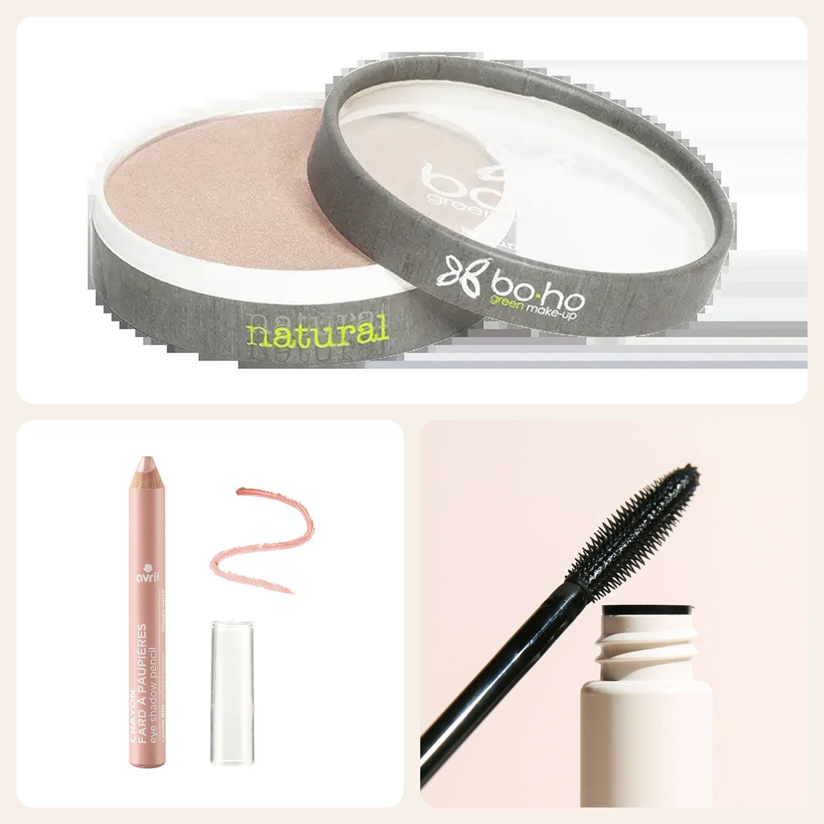 Pack Noël ado premier maquillage : textures du highlighter, du crayon et du mascara Imagen