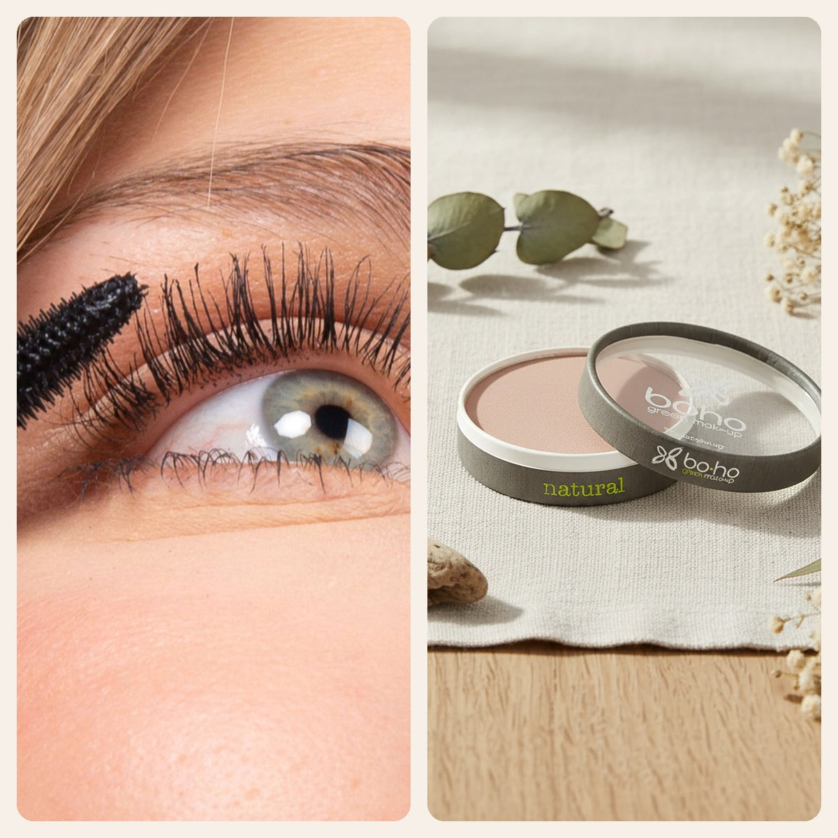 Pack Noël ado premier maquillage : mascara posé sur les cils et highlighter Imagen