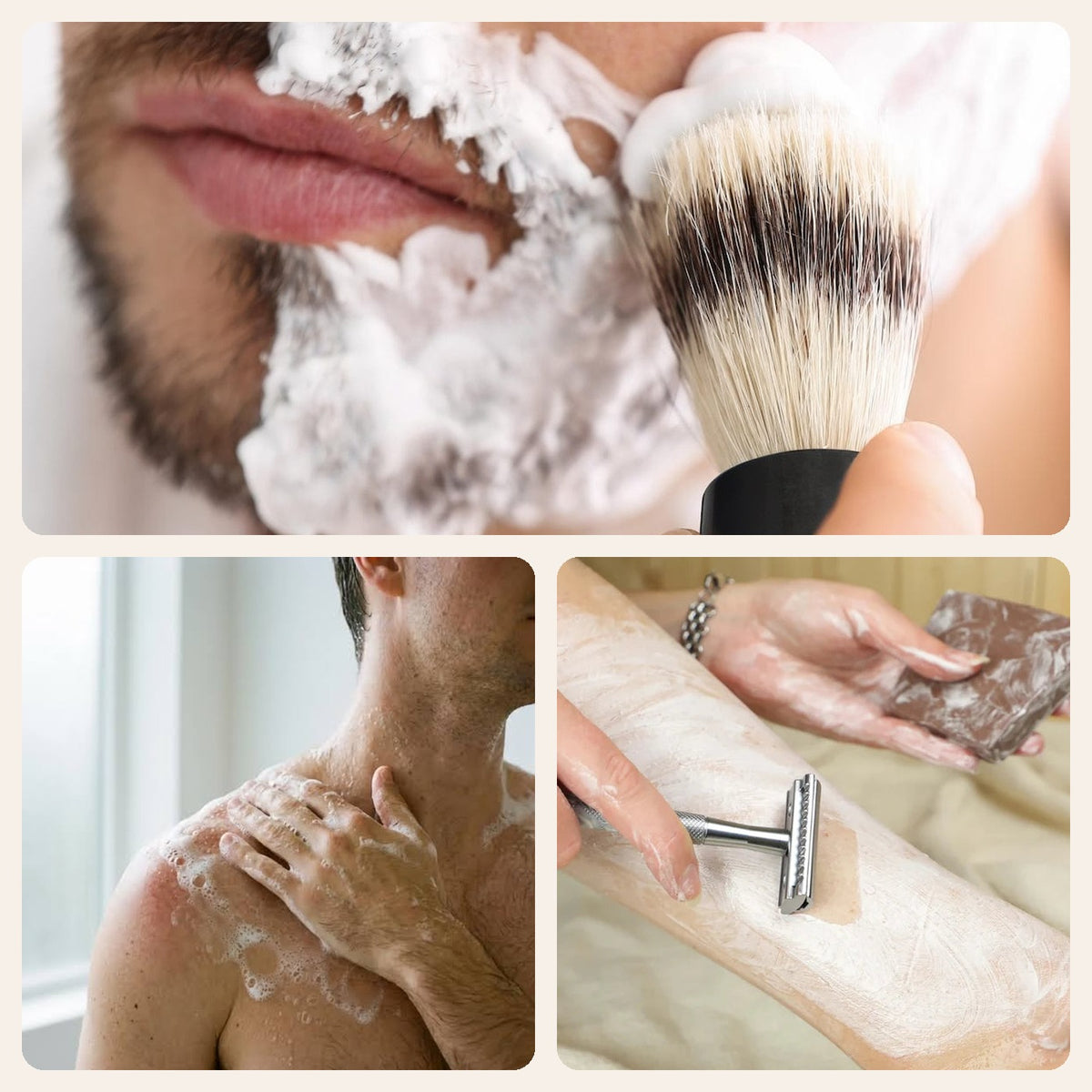 Pack Noël homme rasage et salle de bain : rasage au blaireau, douche et rasoir de sûreté Image