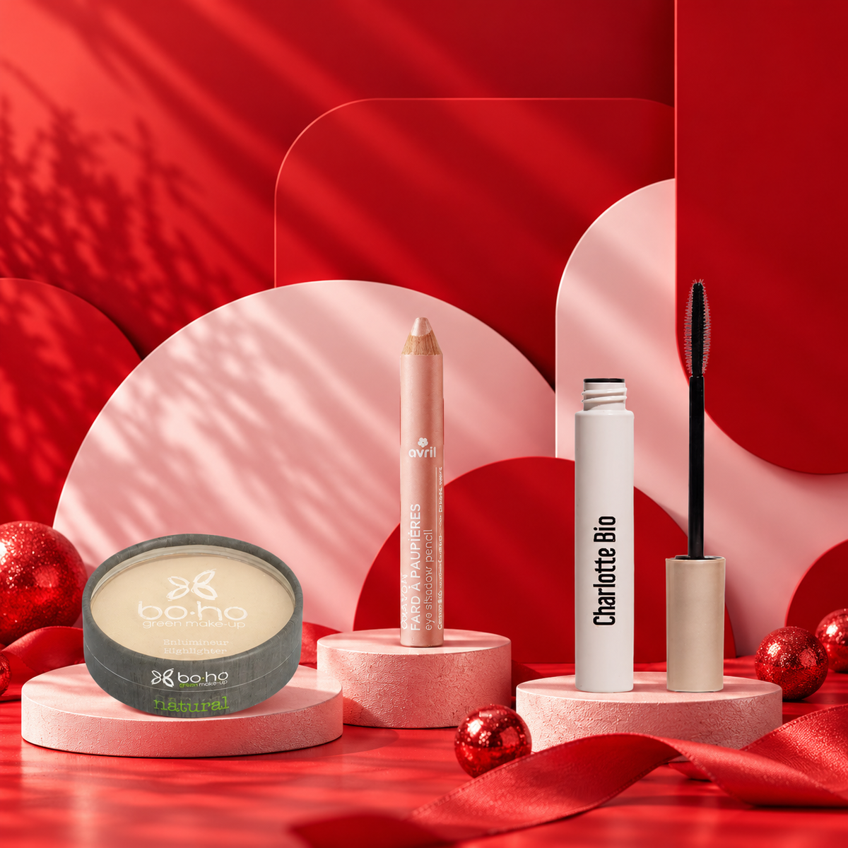 Pack Noël ado premier maquillage : highlighter Boho, crayon fard à paupières Avril et mascara Charlotte Bio