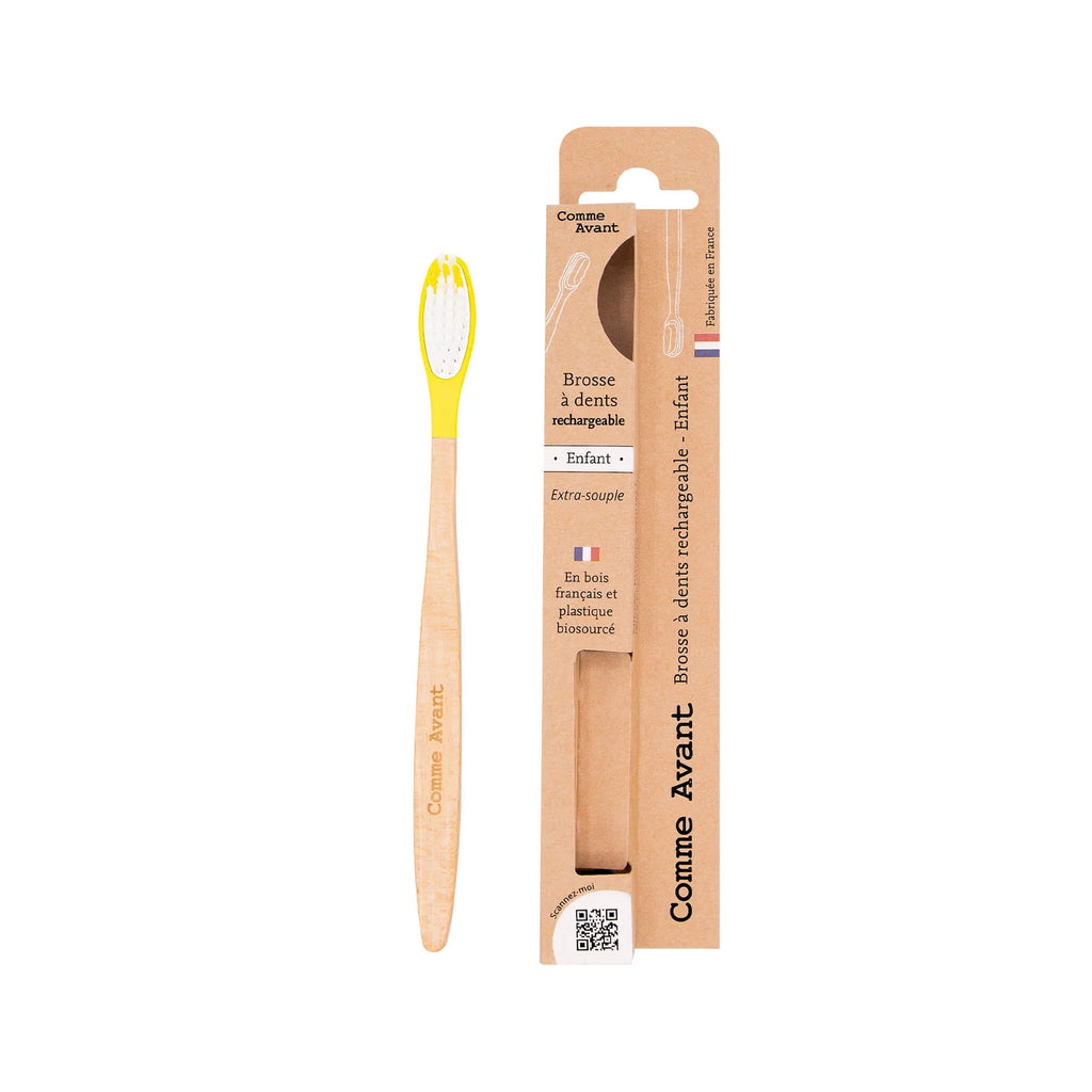 Brosse à dents enfant extra-souple en bois rechargeable