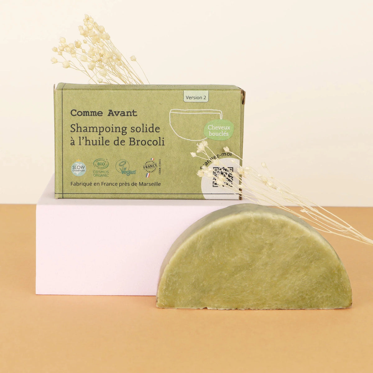 Shampoing solide bio à l'huile de brocoli – cheveux bouclés & colorés