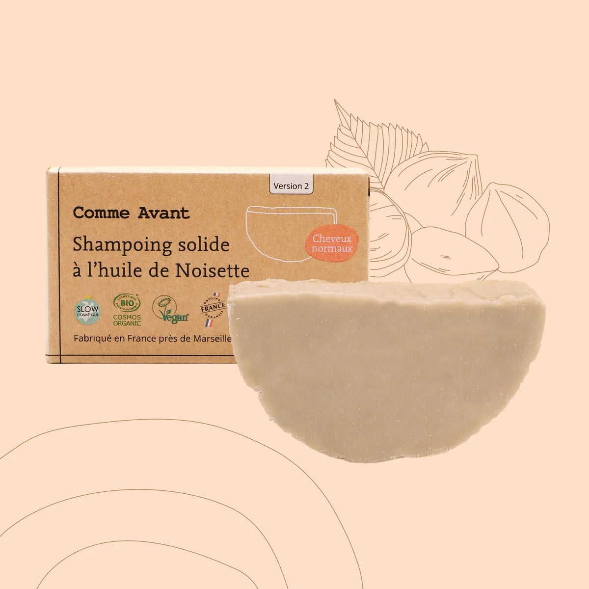 Shampoing solide bio à l’huile de noisette – tous types de cheveux